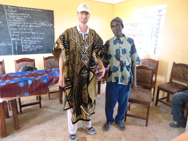 Stephen in traditional robe, gifted to him by the M'pendougou community where he volunteered